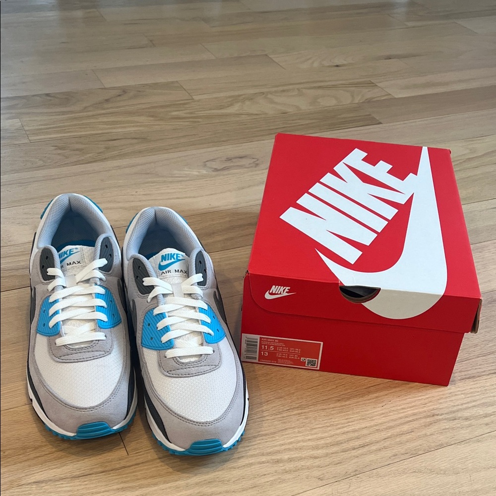 Nike Air Max 90 Sneakers, Platinum Tint/Blue Lightning/Wolf Grey/Iron Grey - Picture 6 of 6